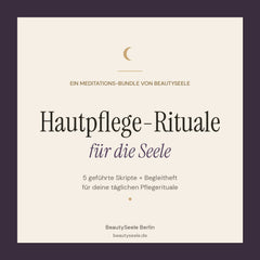 Cover „Hautpflege-Rituale für die Seele" – Meditations-Bundle von BeautySeele Berlin mit Mond-Symbol in Aubergine und Gold