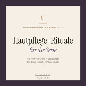 Cover „Hautpflege-Rituale für die Seele" – Meditations-Bundle von BeautySeele Berlin mit Mond-Symbol in Aubergine und Gold
