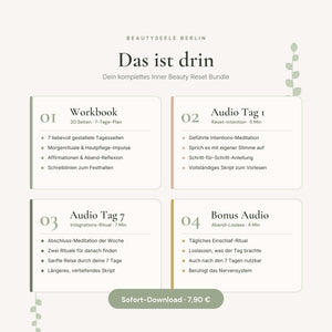 Inner Beauty Reset Bundle Übersicht: 20-Seiten Workbook plus 3 Audio-Skripte für 7-tägige Beauty-Auszeit von BeautySeele