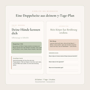 Innenseite Inner Beauty Reset Workbook mit 7-Tage-Plan, Reflexionsfragen und Reset-Ritualen für ganzheitliche Schönheit