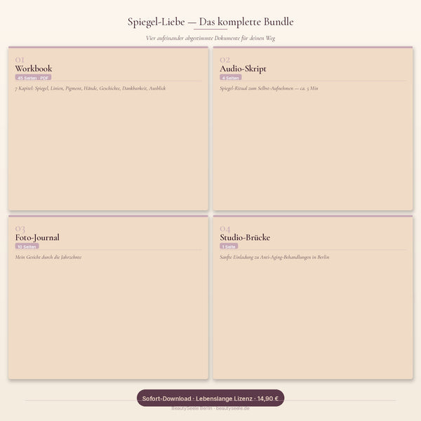 Spiegel-Liebe Bundle — Workbook, Audio-Skript, Foto-Journal und Studio-Brücke als digitales Komplett-Paket