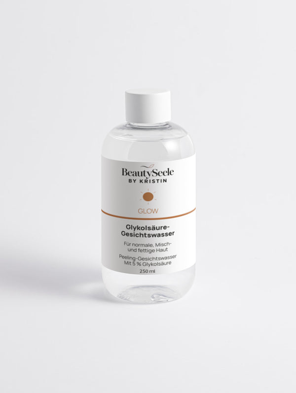 BEAUTYSEELE GLOW Glykolsäure-Gesichtswasser – flüssiger Peeling-Toner mit 5 % Glykolsäure für ein glatter wirkendes Hautbild, 250 ml