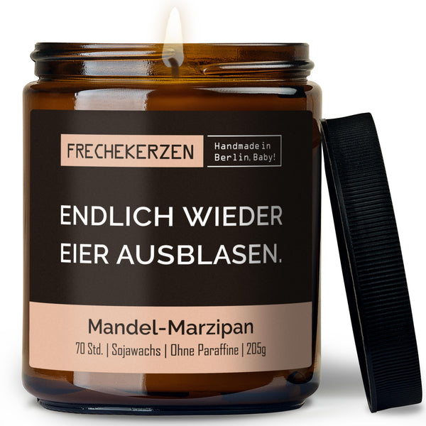 Duftkerze mit Spruch | endlich wieder eier ausblasen.