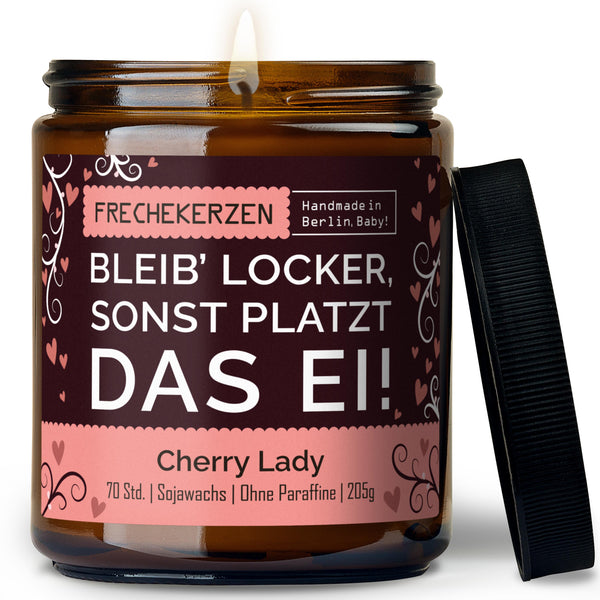 Kerze mit Spruch | bleib’ locker, sonst platzt das ei!
