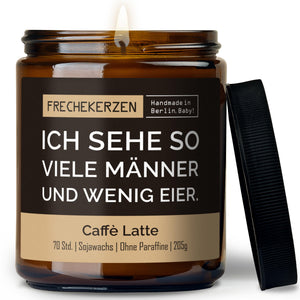 Kerze mit Deckel | ich sehe so viele männer und wenig eier.