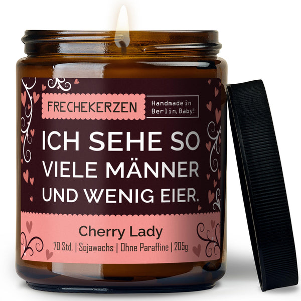 Kerze mit Deckel | ich sehe so viele männer und wenig eier.