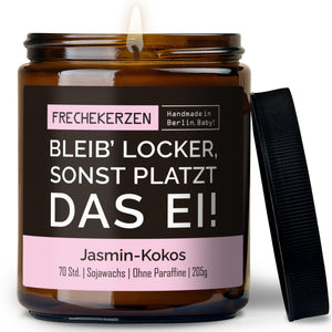 Kerze mit Spruch | bleib’ locker, sonst platzt das ei!