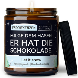 Duftkerze mit Spruch | folge dem hasen. er hat die schokolade.