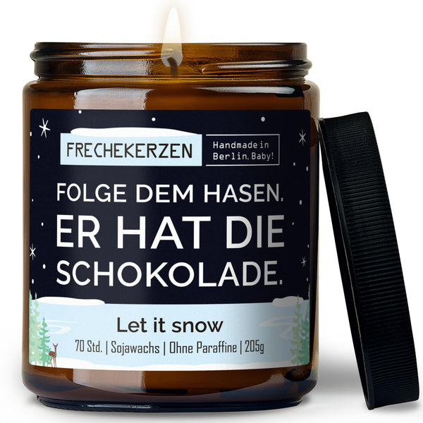 Duftkerze mit Spruch | folge dem hasen. er hat die schokolade.