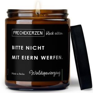 Duftkerze mit Spruch | bitte nicht mit eiern werfen.