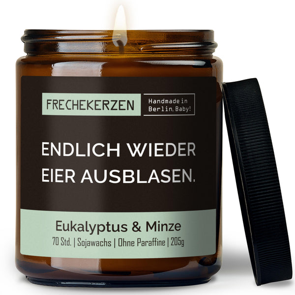 Duftkerze mit Spruch | endlich wieder eier ausblasen.