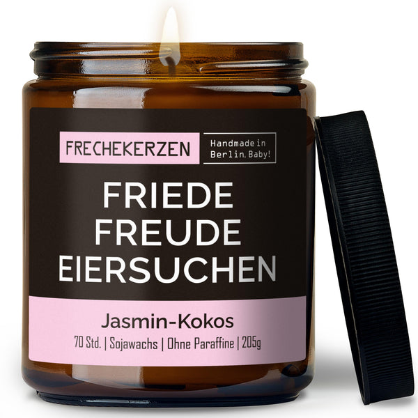 Duftkerze mit Spruch | friede freude eiersuchen
