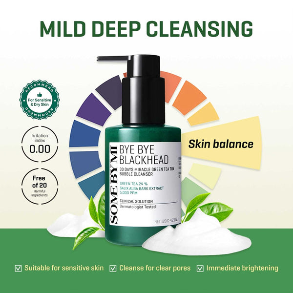 Some By Mi Bye Bye Blackhead 30 days Miracle Green Tea Tox Bubble Cleanser 120 ml