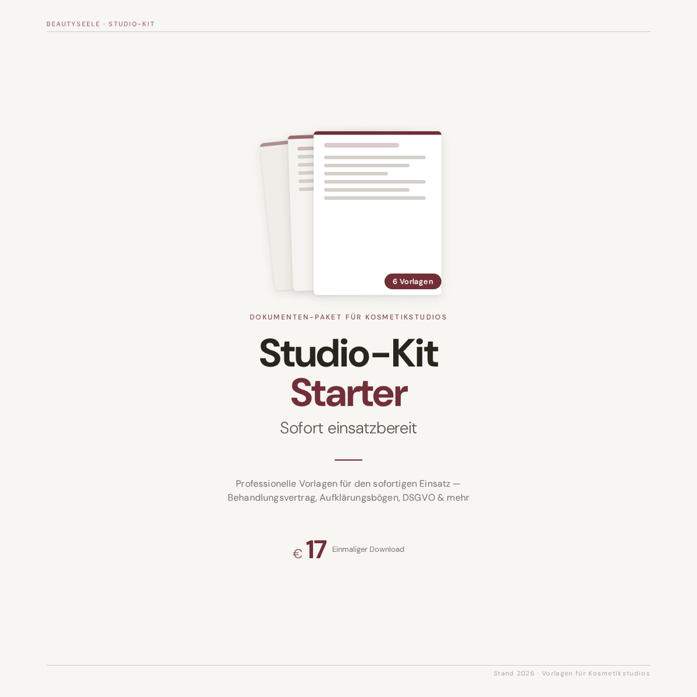 Studio-Kit Starter — Word-Vorlagen für Kosmetikstudios: Behandlungsvertrag, Aufklärungsbögen, DSGVO